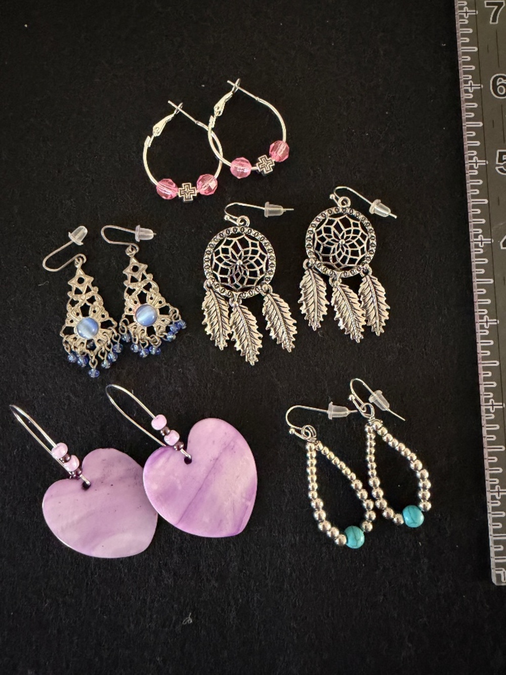 5 Pair Earring Bundle Natural Stone, Dream Catchers, Turquoise